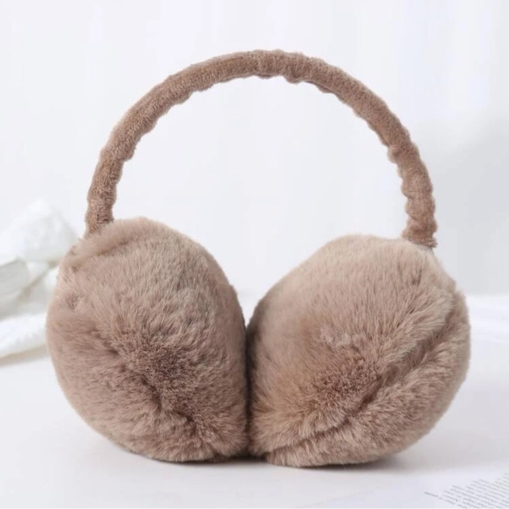 Soft, Plush, Fuzzy, Over the Head Earmuffs, Taupe, Tan, Adult One Size
